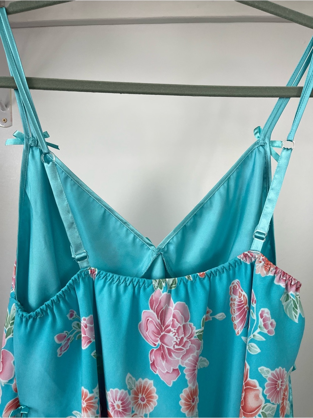 Y2K La Vie En Rose Floral Satin Chemise Slip with Pink Flower Print - Picture 10 of 14